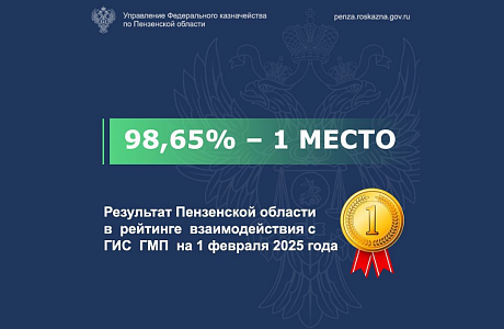 В январе Пензенская область вновь заняла 1 место в рейтинге взаимодействия с ГИС ГМП 